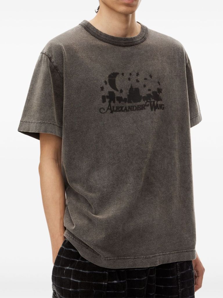 Shop Alexander Wang Crew Neck Cotton T-shirt With Print In Grigio