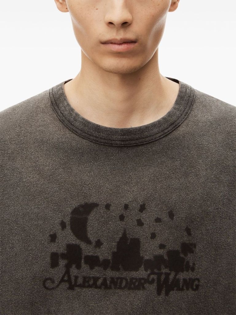 Shop Alexander Wang Crew Neck Cotton T-shirt With Print In Grigio