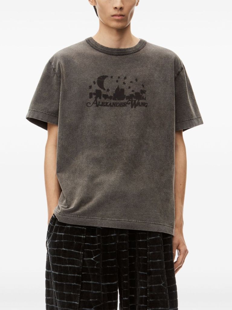 Shop Alexander Wang Crew Neck Cotton T-shirt With Print In Grigio