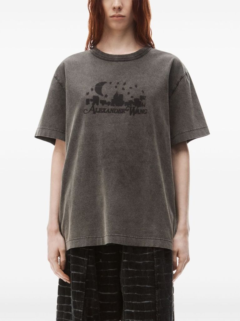 Shop Alexander Wang Crew Neck Cotton T-shirt With Print In Grigio