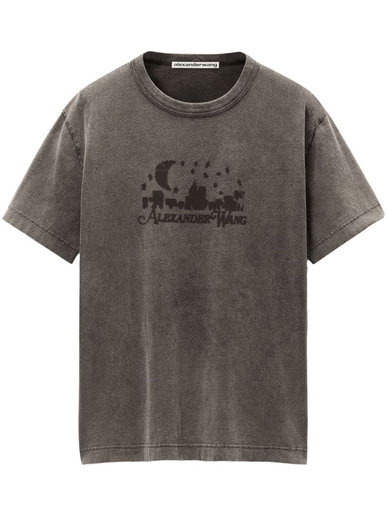 Shop Alexander Wang Crew Neck Cotton T-shirt With Print In Grigio