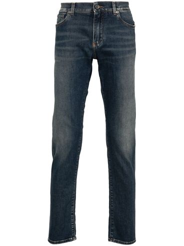 Jeans slim in cotone stretch con placca logo