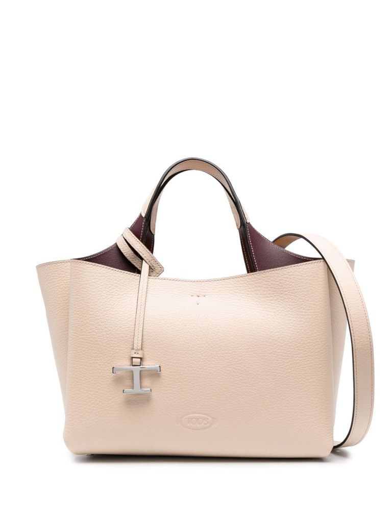 Shop Tod's Calf Leather Tote Bag With Logo Plaque In Rosa