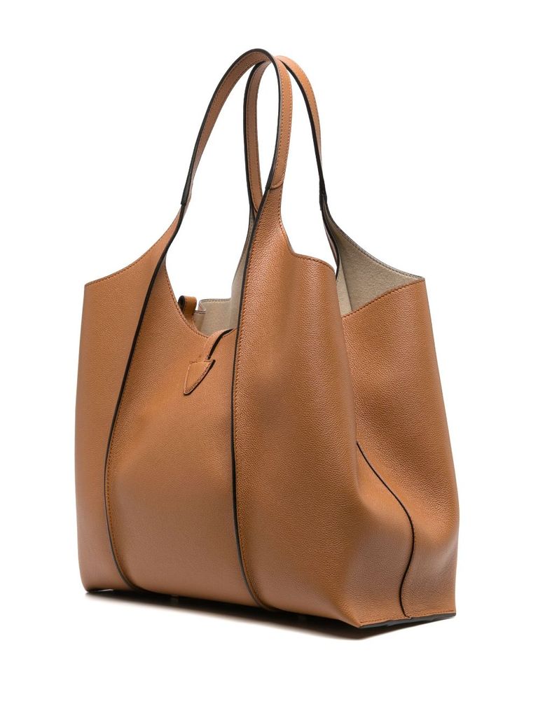 Shop Tod's Medium T Timeless Calf Leather Tote Bag With Pouch In Marrone