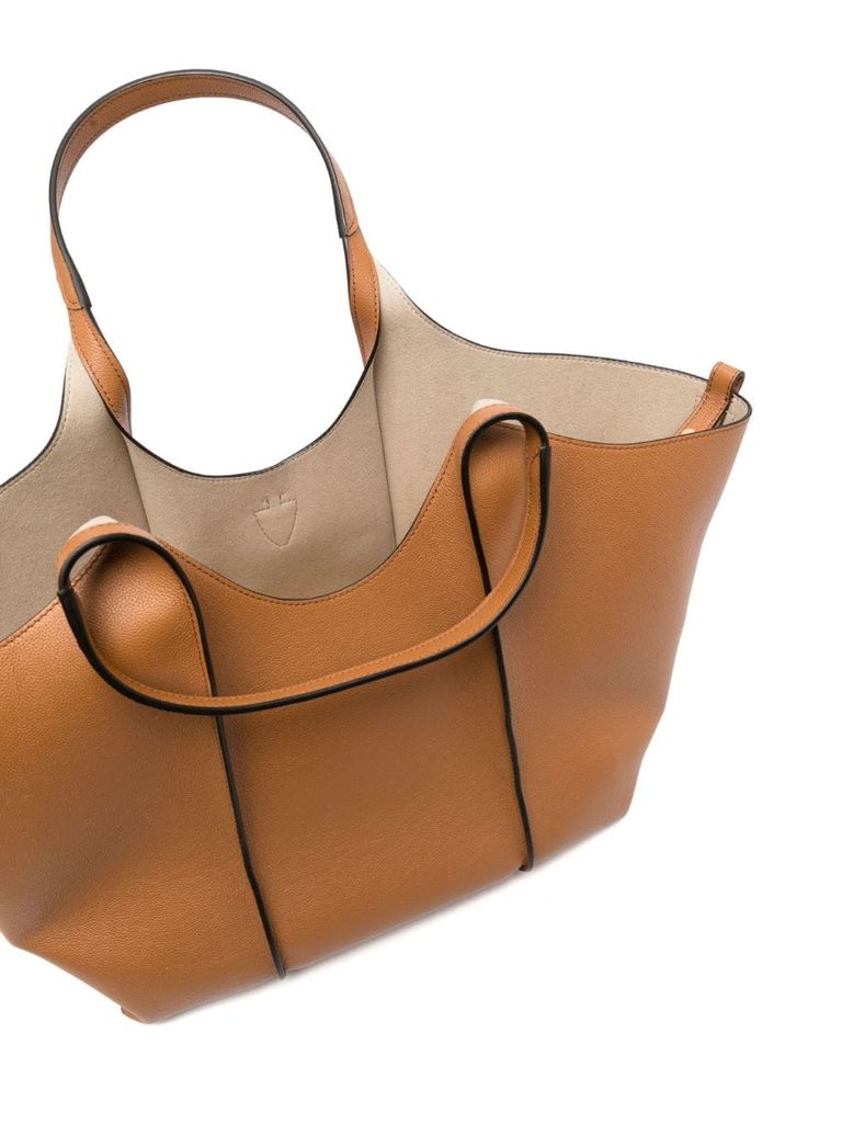 Shop Tod's Medium T Timeless Calf Leather Tote Bag With Pouch In Marrone