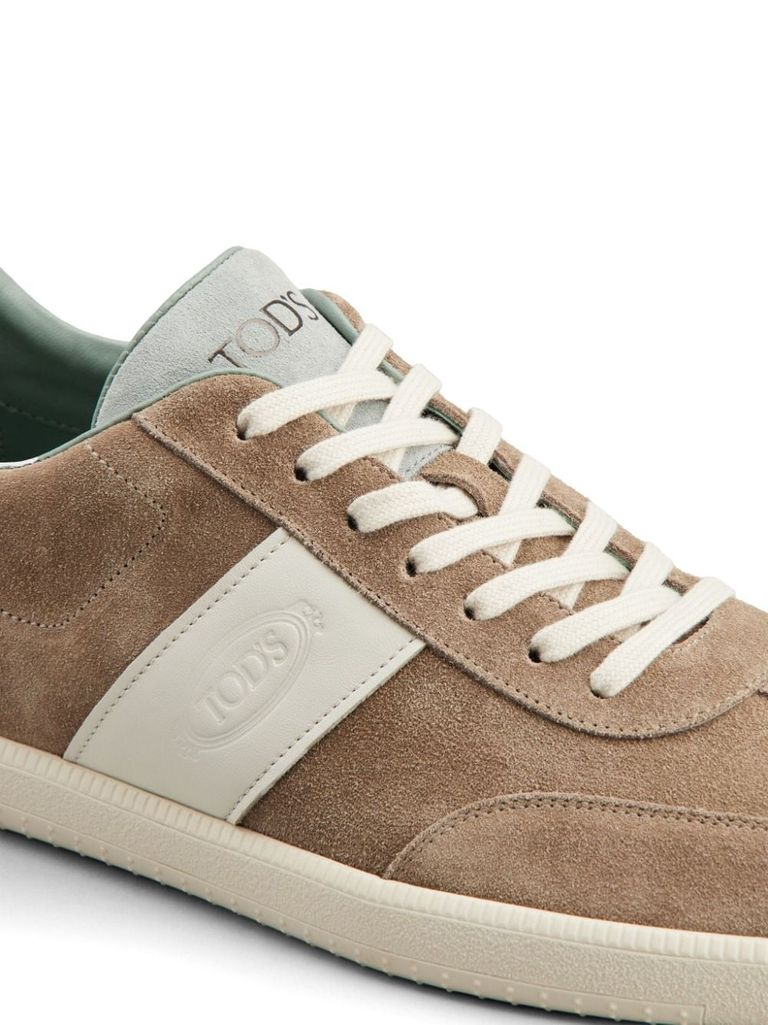 Shop Tod's Suede Calf Leather Tabs Sneakers In Beige