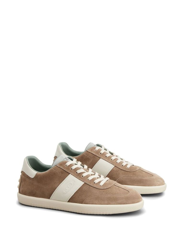 Shop Tod's Suede Calf Leather Tabs Sneakers In Beige