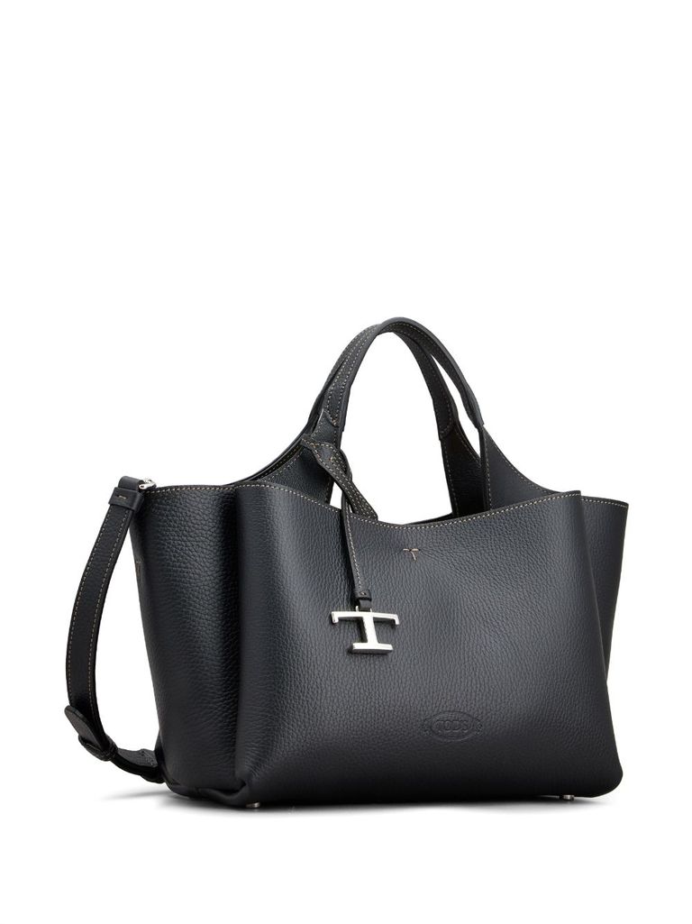 Shop Tod's Calf Leather Tote Bag With Logo Plaque In Nero