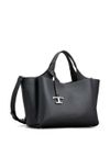 Calf leather tote bag with logo plaque