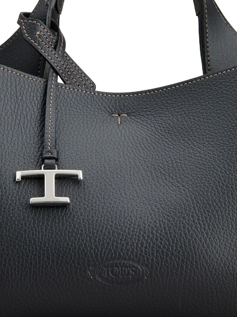 Shop Tod's Calf Leather Tote Bag With Logo Plaque In Nero