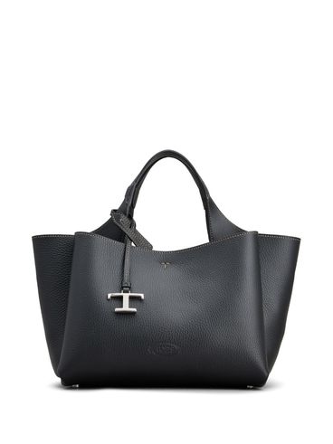 TOD'S - Borsa tote in pelle di vitello con placca con logo