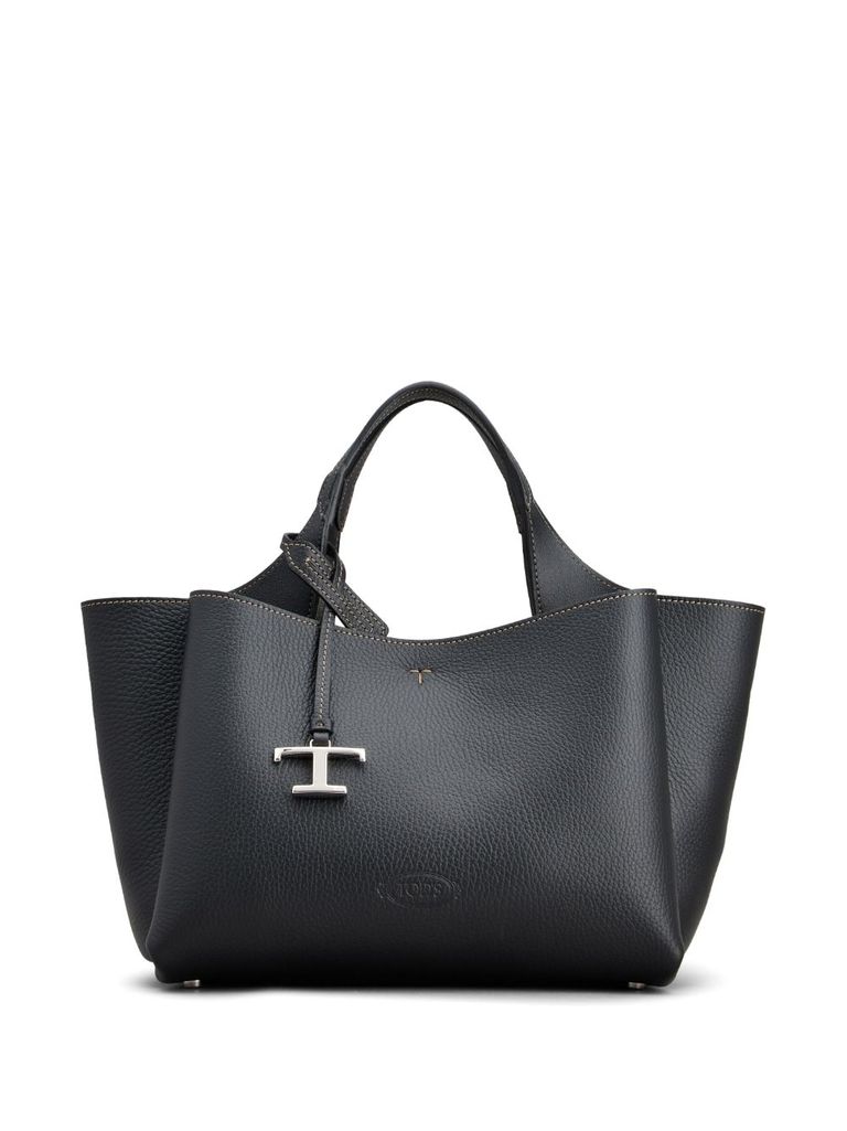 Shop Tod's Calf Leather Tote Bag With Logo Plaque In Nero