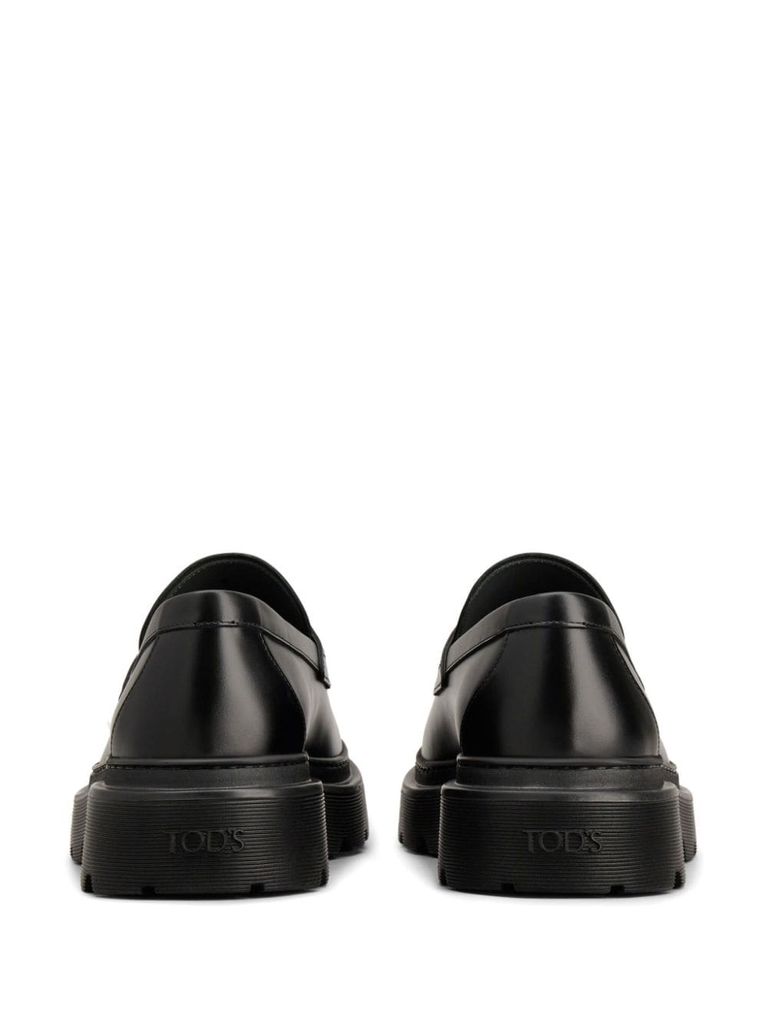 Shop Tod's Calf Leather Loafers With Glossy Effect In Nero