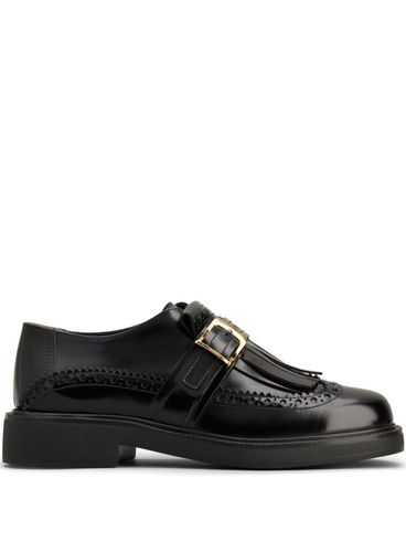 Shiny calf leather loafers with fringe