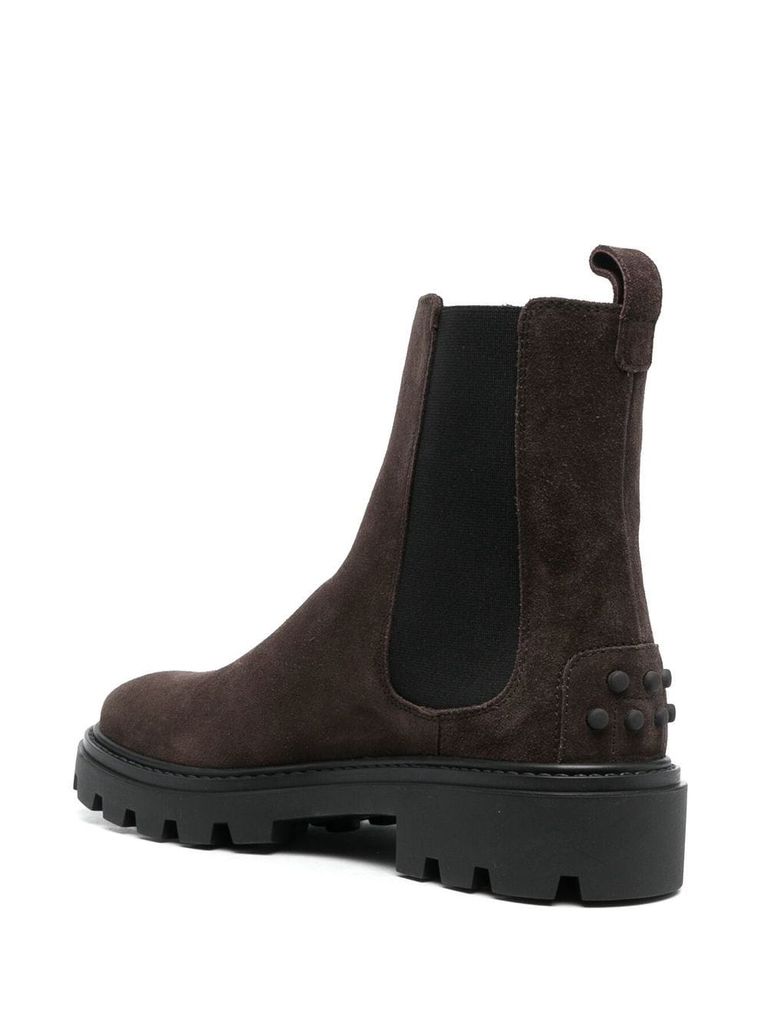 Shop Tod's Chelsea Boots In Mixed Calf Leather With Studs In Marrone