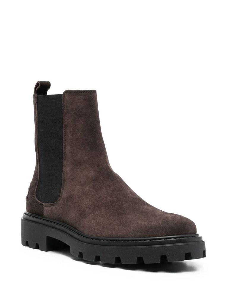 Shop Tod's Chelsea Boots In Mixed Calf Leather With Studs In Marrone