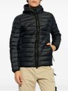 Short padded down jacket with logo patch