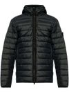 Short padded down jacket with logo patch