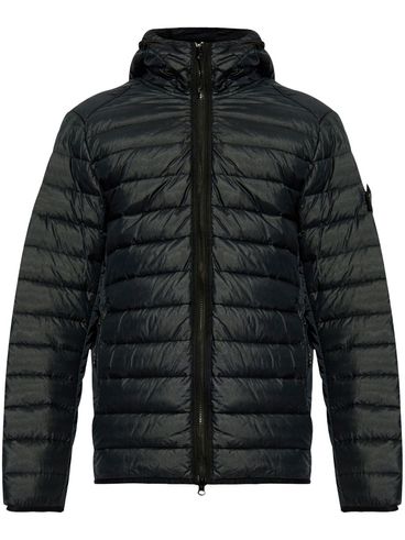Short padded down jacket with logo patch