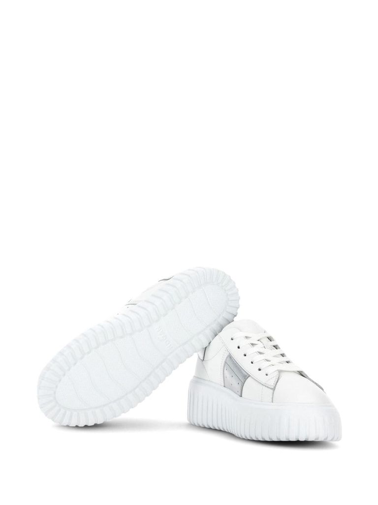 Shop Hogan H-stripes Calf Leather Sneakers With Side Band In Bianco