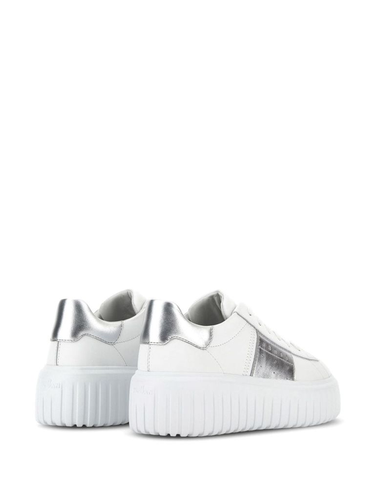 Shop Hogan H-stripes Calf Leather Sneakers With Side Band In Bianco