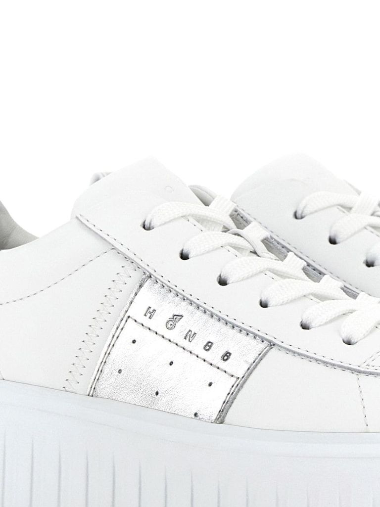 Shop Hogan H-stripes Calf Leather Sneakers With Side Band In Bianco