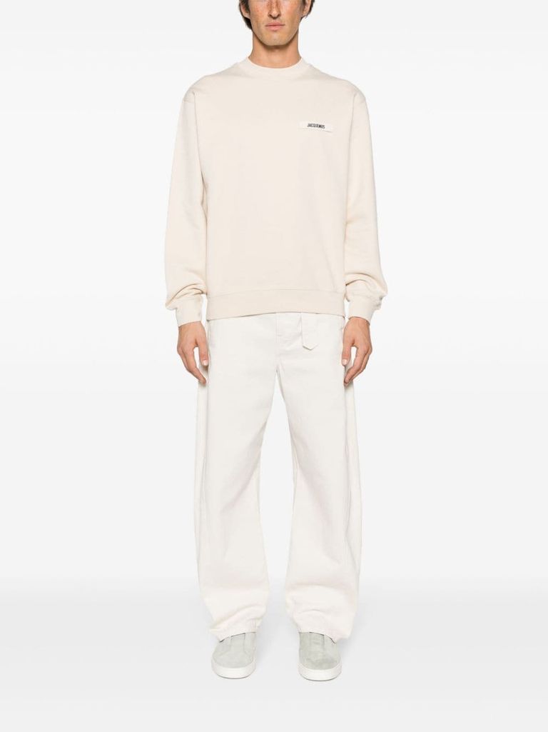 Shop Jacquemus Cotton Le Sweatshirt Gros Grain Sweatshirt With Logo In Beige