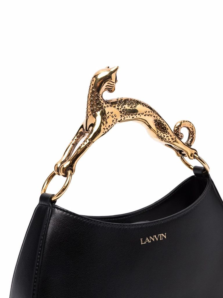 Shop Lanvin Cat Hobo Bag In Calf Leather With Shoulder Strap In Nero