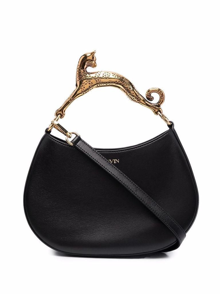 Shop Lanvin Cat Hobo Bag In Calf Leather With Shoulder Strap In Nero