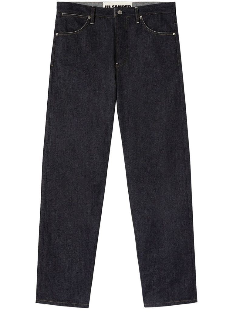 Shop Jil Sander Straight Fit Dark Wash Cotton Jeans In Blu