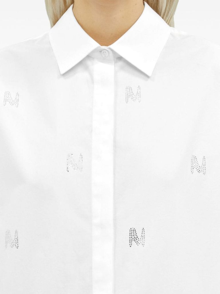 Shop Msgm Cotton Shirt With Rhinestones In Bianco