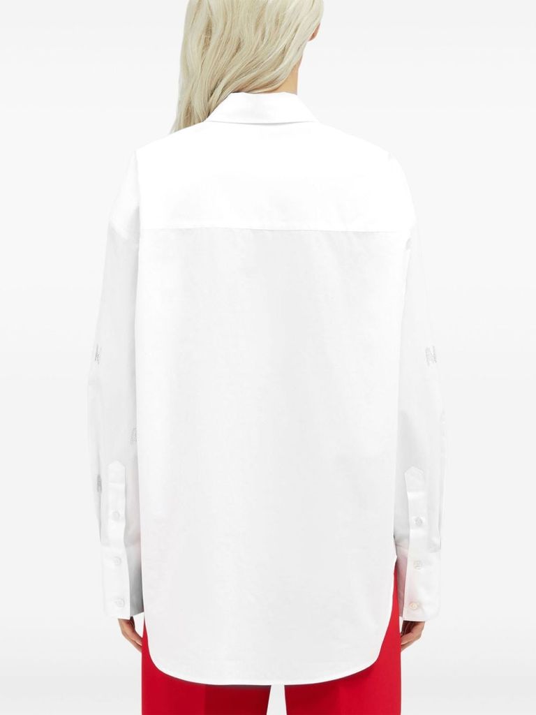 Shop Msgm Cotton Shirt With Rhinestones In Bianco