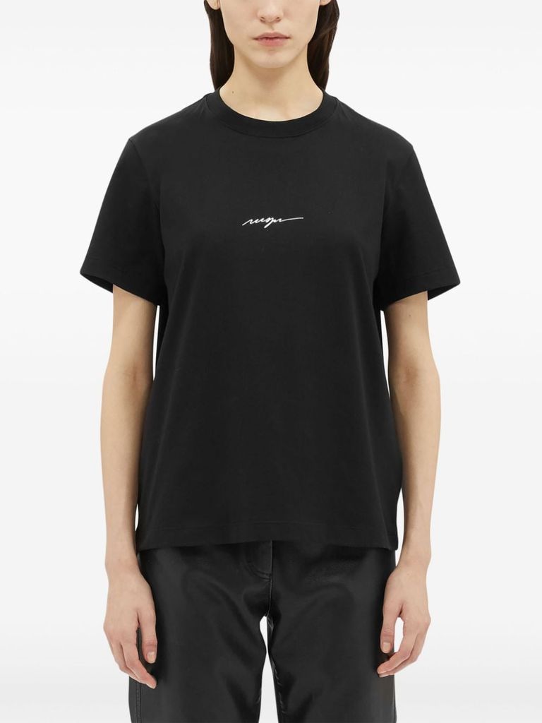 Shop Msgm Cotton T-shirt With Cursive Logo Print In Nero