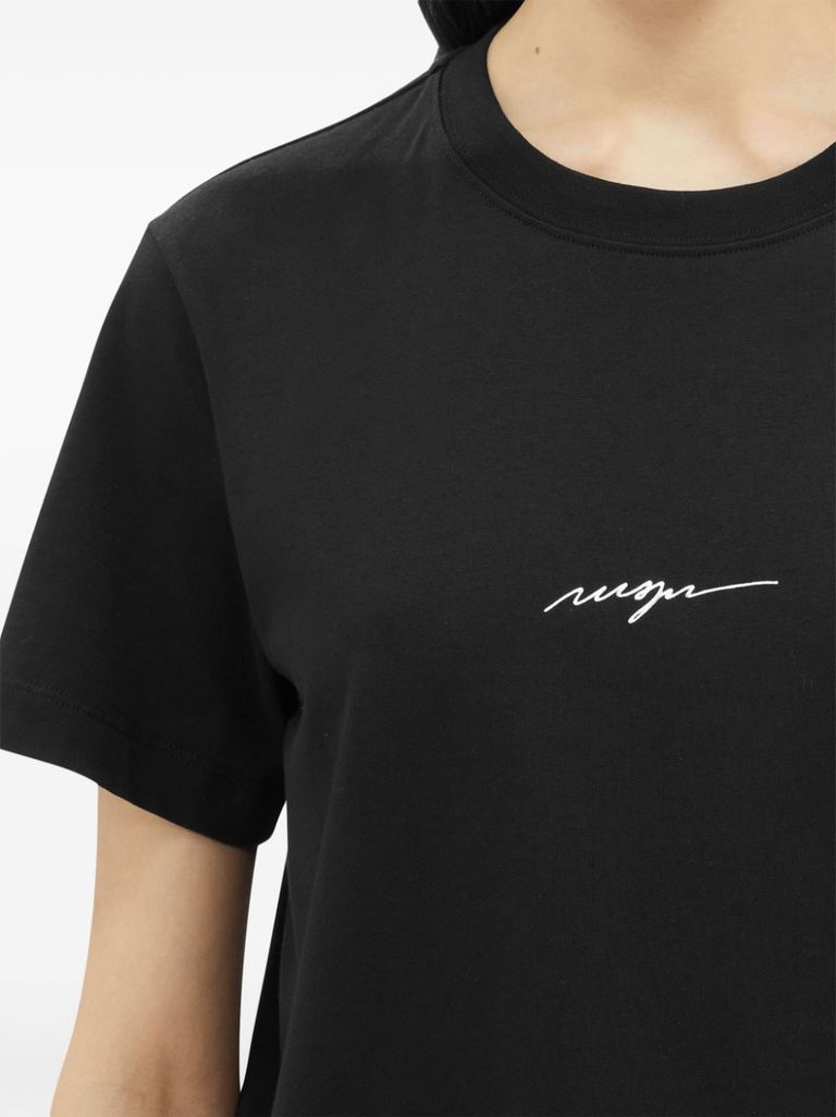 Shop Msgm Cotton T-shirt With Cursive Logo Print In Nero