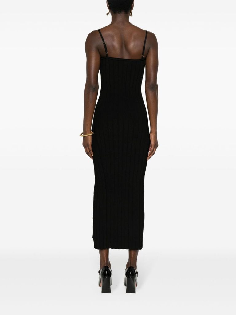 Shop Jacquemus Bodycon Midi Dress La Robe Sierra In Viscose In Nero