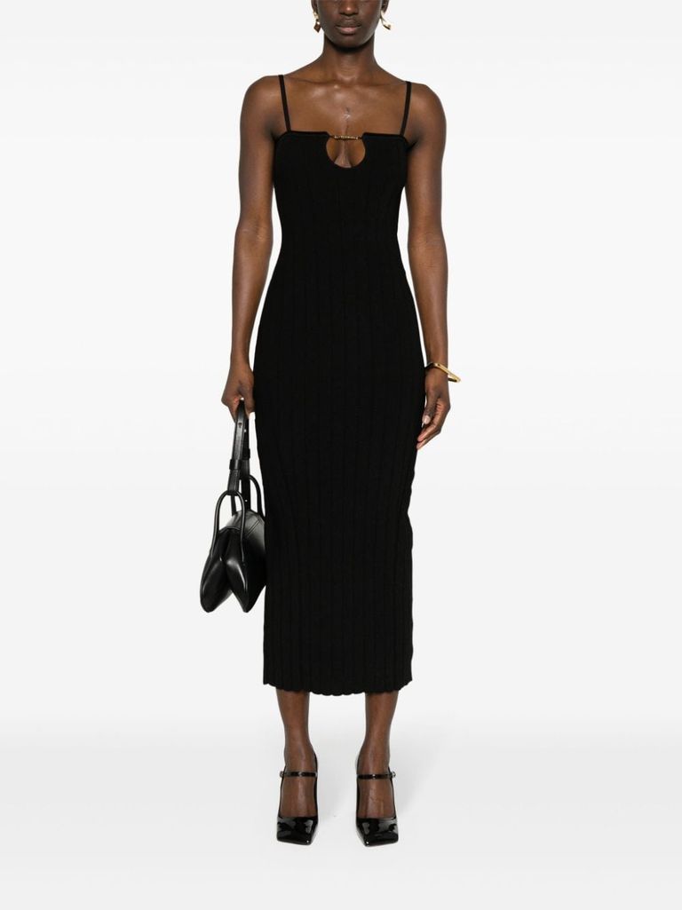 Shop Jacquemus Bodycon Midi Dress La Robe Sierra In Viscose In Nero