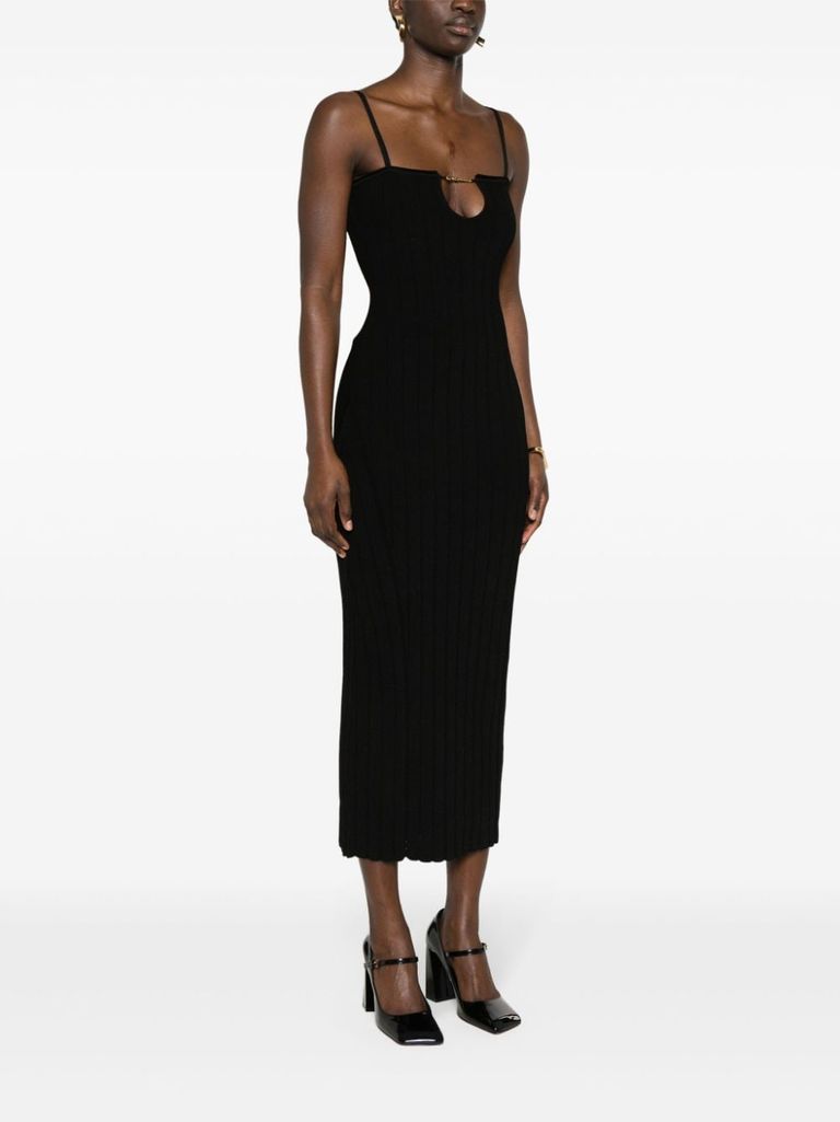 Shop Jacquemus Bodycon Midi Dress La Robe Sierra In Viscose In Nero