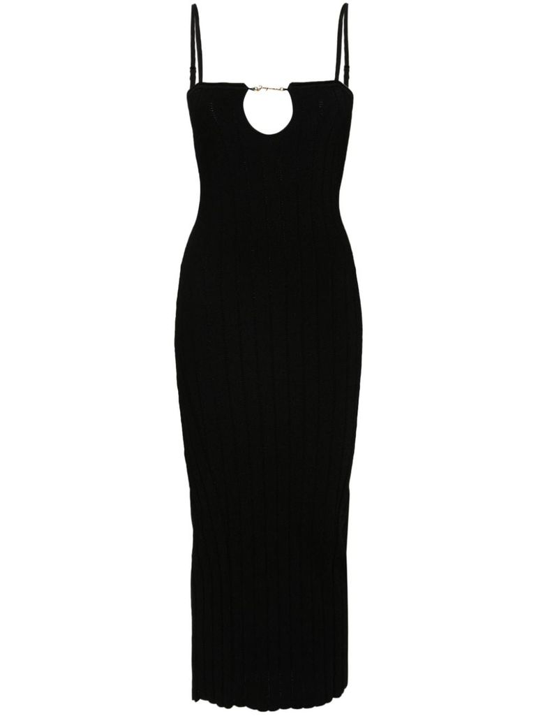 Shop Jacquemus Bodycon Midi Dress La Robe Sierra In Viscose In Nero