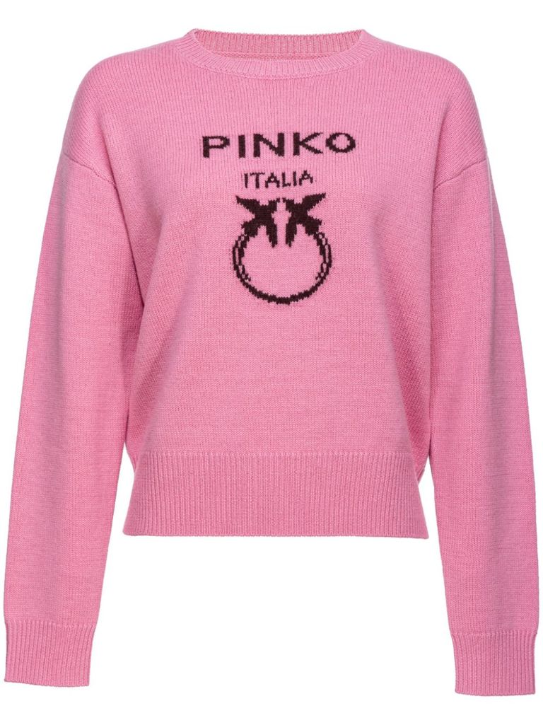 Shop Pinko Maglione Burgos In Lana Con Logo In Rosa