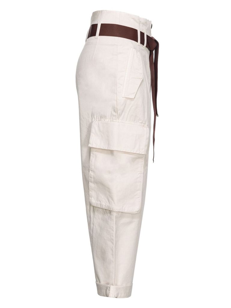 Shop Pinko Ronfare Cotton Pants With Belt In Bianco