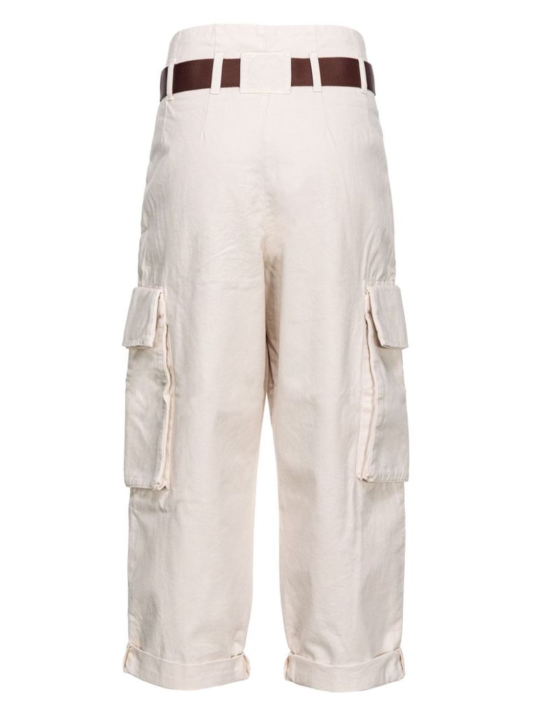 Shop Pinko Ronfare Cotton Pants With Belt In Bianco