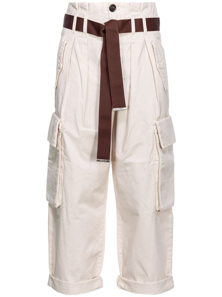 Shop Pinko Ronfare Cotton Pants With Belt In Bianco