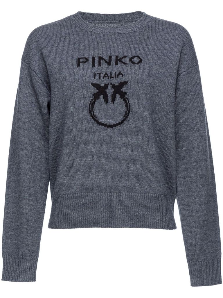 Shop Pinko Burgos Wool Sweater With Logo In Grigio