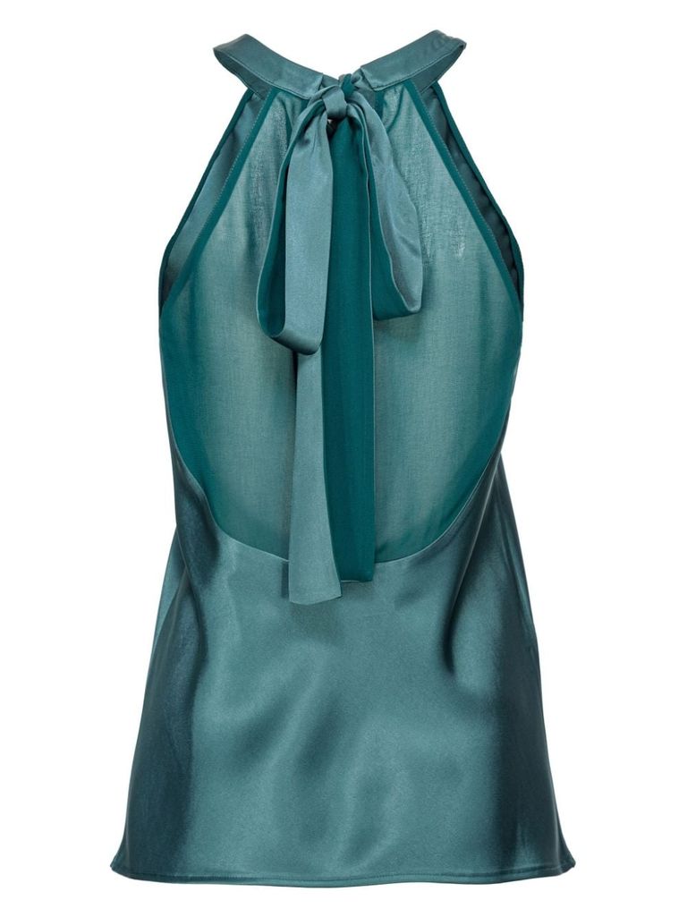 Shop Pinko Shiny Satin Fabric Talange Top With Bow In Verde