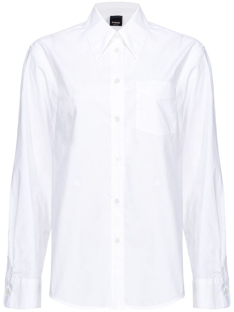 Shop Pinko Classic Corea Cotton Shirt With Pocket In Bianco