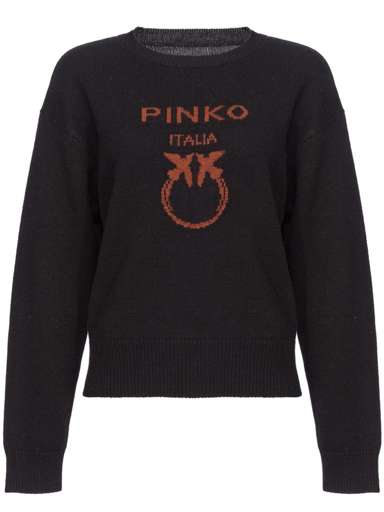 Shop Pinko Burgos Wool Sweater With Logo In Nero