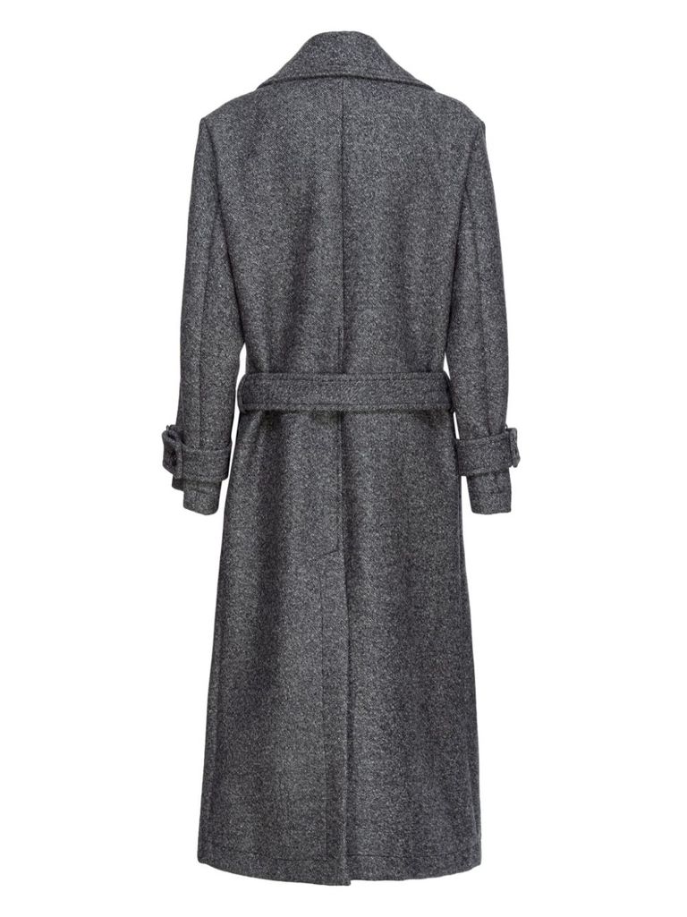 Shop Pinko Long Calice Wool Coat With Belt In Grigio