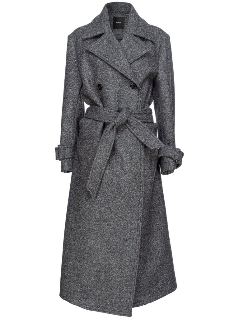 Shop Pinko Long Calice Wool Coat With Belt In Grigio