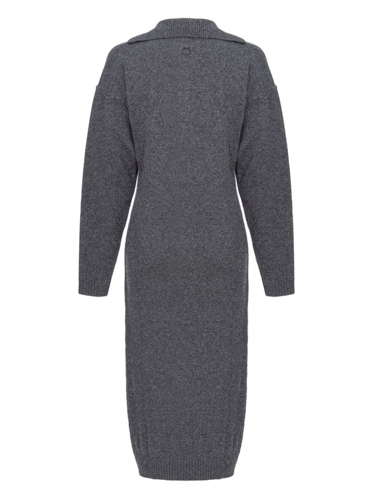 Shop Pinko Vellutato Midi Dress In Wool And Cashmere With Slit In Grigio