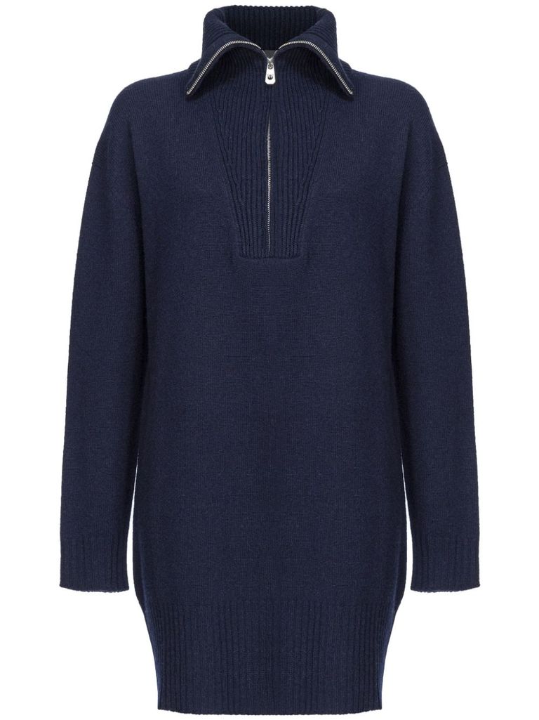 Shop Pinko Short Decanter Dress In Wool And Cashmere With Zip In Blu